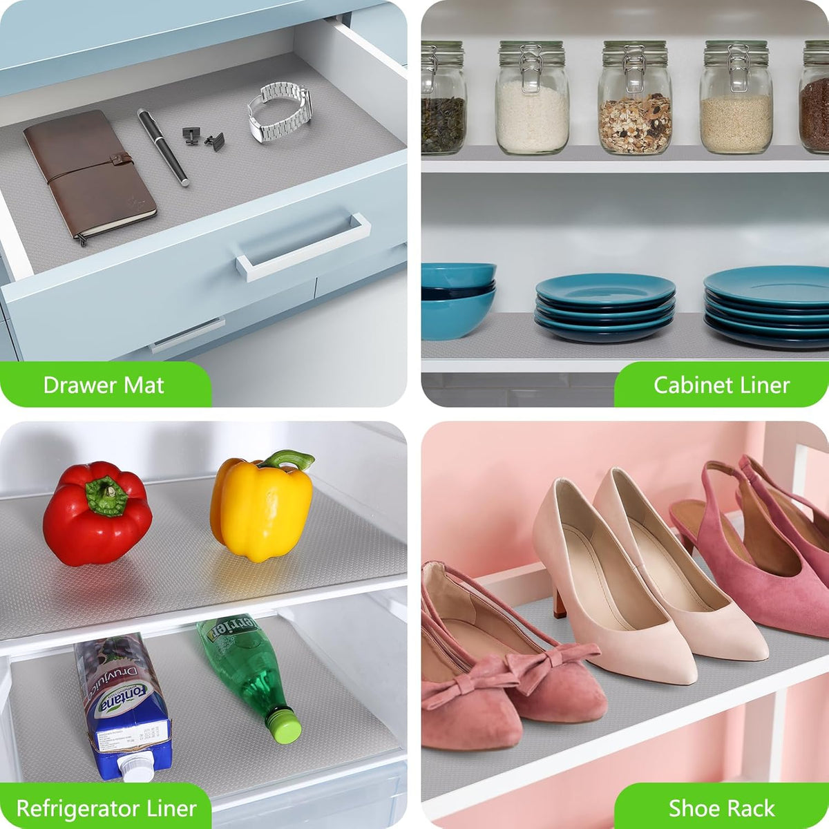 Light Gray Shelf Liners for Kitchen Cabinets Non Adhesive Drawer Liner for Bathroom Waterproof Refrigerator Liners for Shelves Fridge Plastic Mats Cabinet Cupboard Liner 23.6 x 393.7 Inches
