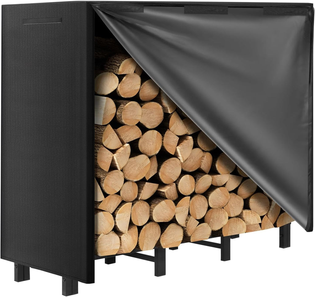 4FT Firewood Rack with Waterproof Cover,Heavy Duty Firewood Storage Log Holider for Outdoor&Indoor,Fireplace Wood Rack with 600D Oxford Fabric