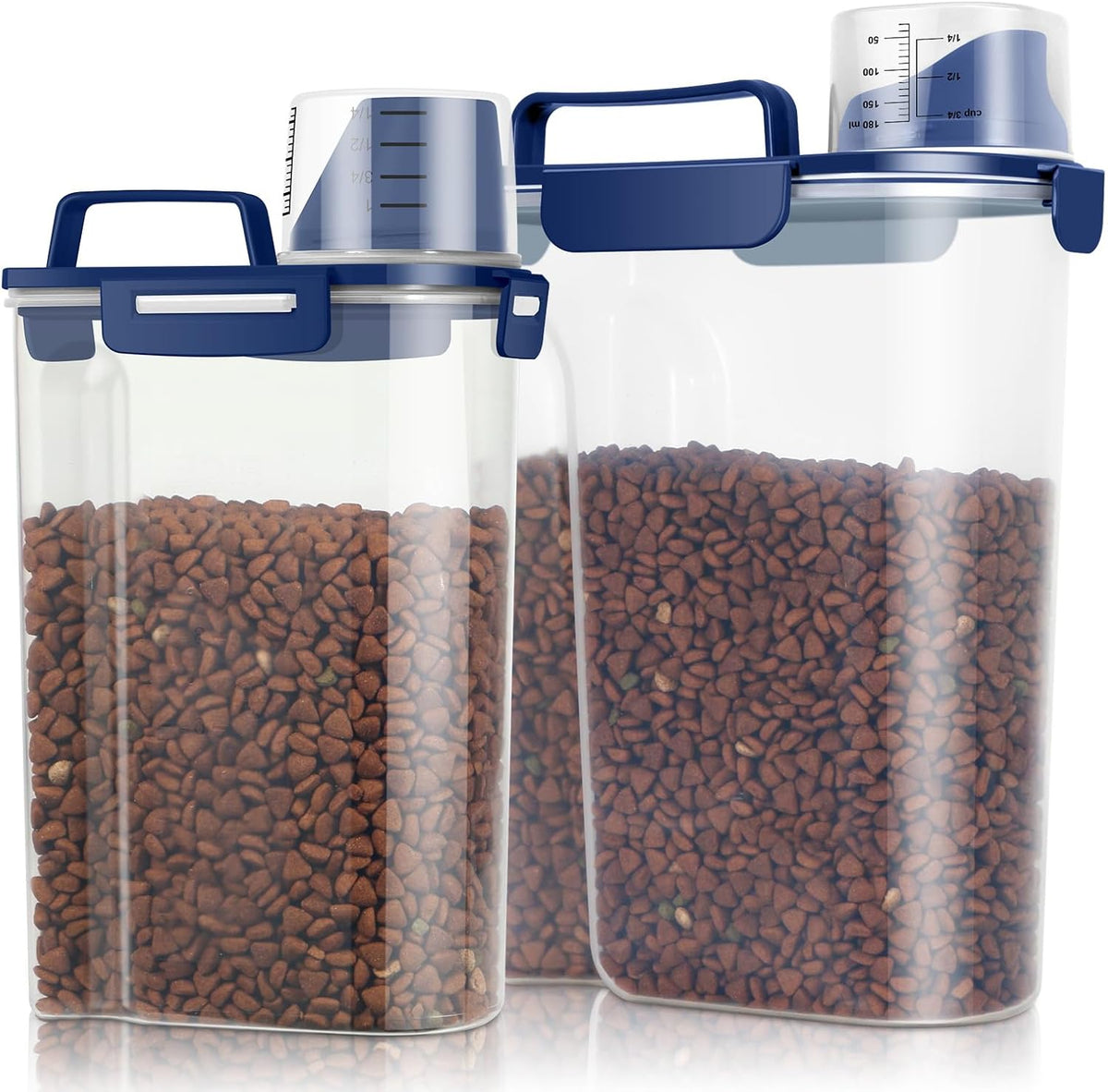 TBMax 2 Pack Cat Dog Food Storage Containers 8 to 10 Lbs, Portable Travel Pet Container Dispenser with Easy-Pouring Spout & Cup, Airtight Bird Seed Container Dog Treat Storage Bin