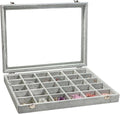 Stratalife Jewelry Organizer Jewelry Holder Storage Earring Organizer Box Tray with Lid Velvet Earring Display for Drawer 30 Grid Grey