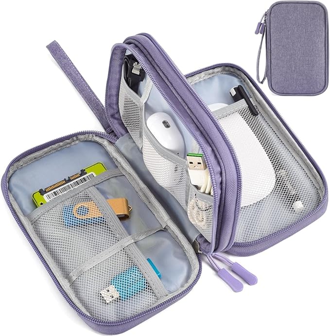 Electronic Organizer Travel Cable Accessories Bag, Electronic Organizer Case, Electronic Accessories Organizer Bag for Power Bank, Charging Cords, Chargers, Mouse, USB Cable, Earphones (Purple)