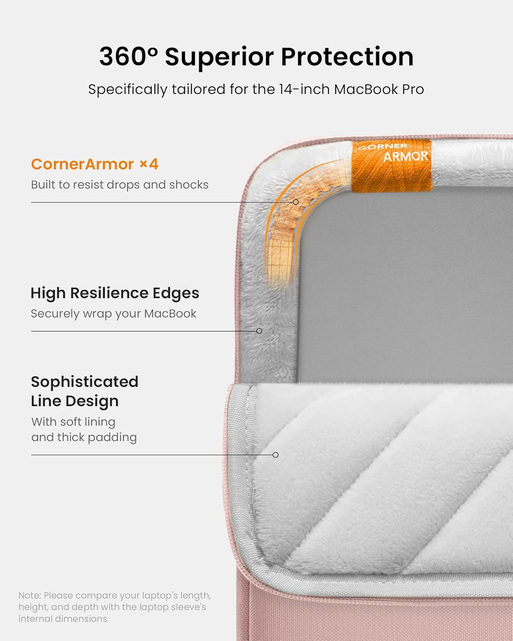 tomtoc 360° Protective Laptop Sleeve for 14-inch MacBook Pro M5/M4/M3/M2/M1 Pro/Max A3434 A3112 A3401 A3185 A2992 A2918 2025-2021, Water-Resistant Case Bag with Accessory Pocket for 13.8Surface Laptop