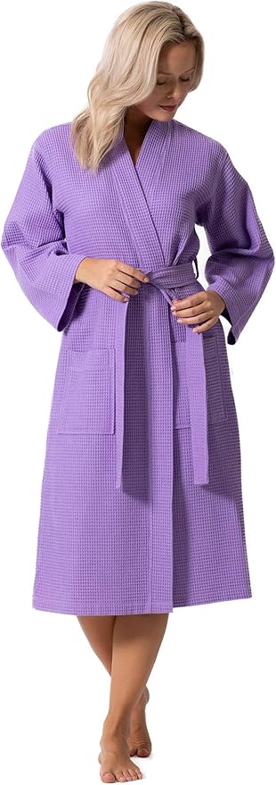 Turkish Linen Waffle Knit Lightweight Kimono Spa & Bath Robes for Women - Quick Dry - Soft