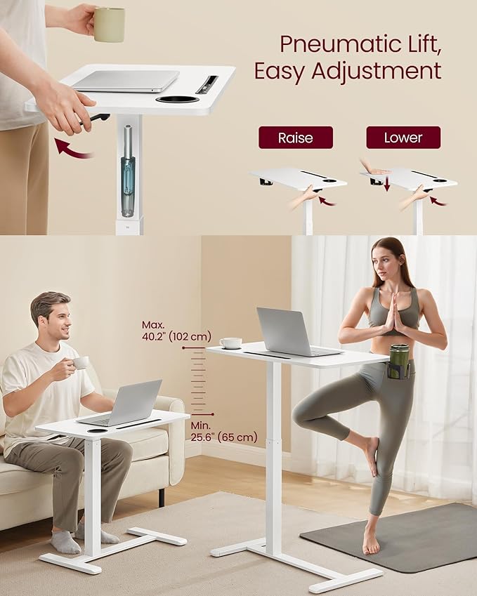 VASAGLE Overbed Table with Wheels, Mobile Standing Computer Desk, 31.5 x 17.7