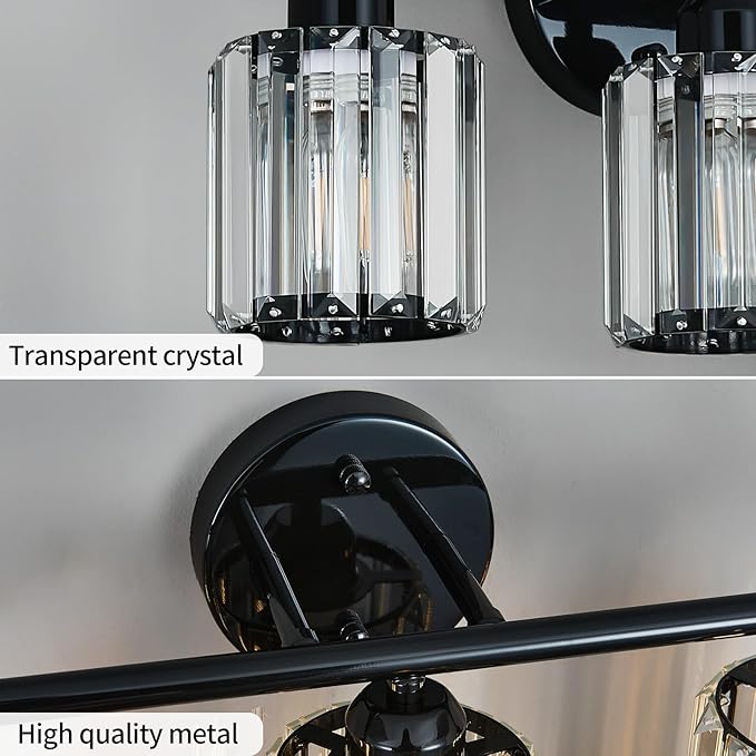 FDPBY Modern 3 Light Crystal Vanity Light, Plating Black Vertical Bathroom