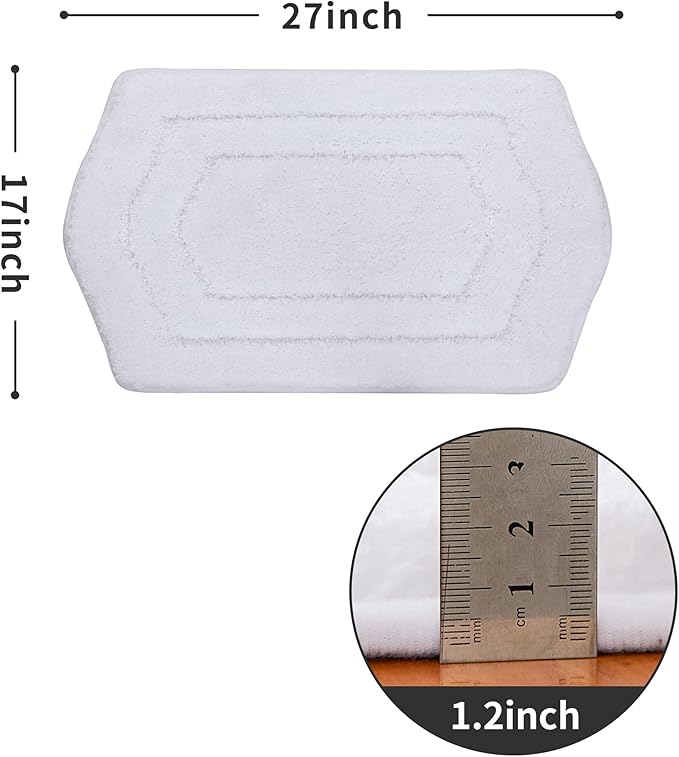 COSY HOMEER Extra Thick Bath Linen Sets Rugs for Bathroom - Anti-Slip Bath Mats Soft 100% Strong Polyester Living Room Bedroom Water Absorbent(White,17x27 - Inches)