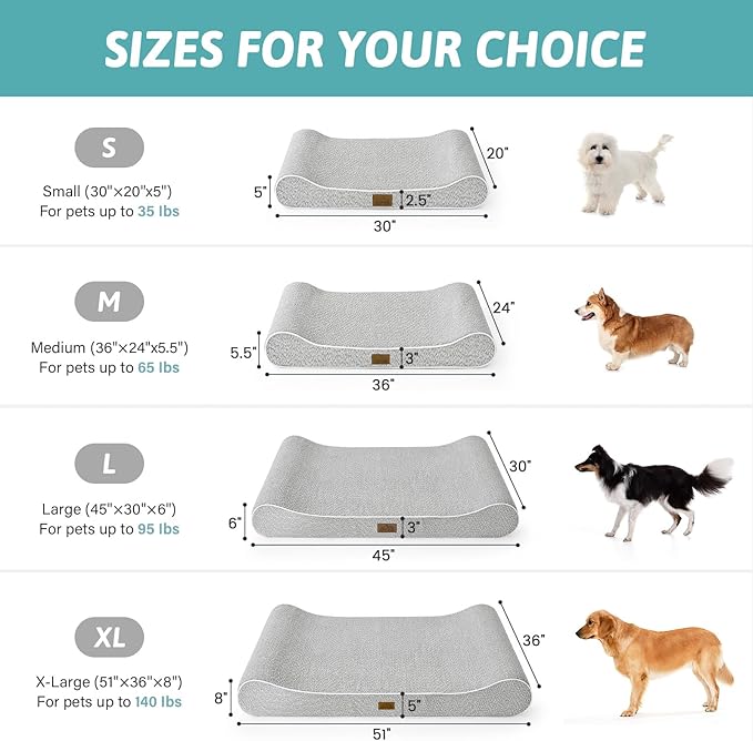 COZY KISS Dog Bed for Medium Dogs up to 65 lbs - Removable Washable Cover with Waterproof Lining & Non-Skid Bottom, Cotton-Polyester Blend Boat-Shaped Lounger Mattress, M(36x24x5.5in), Light Gray