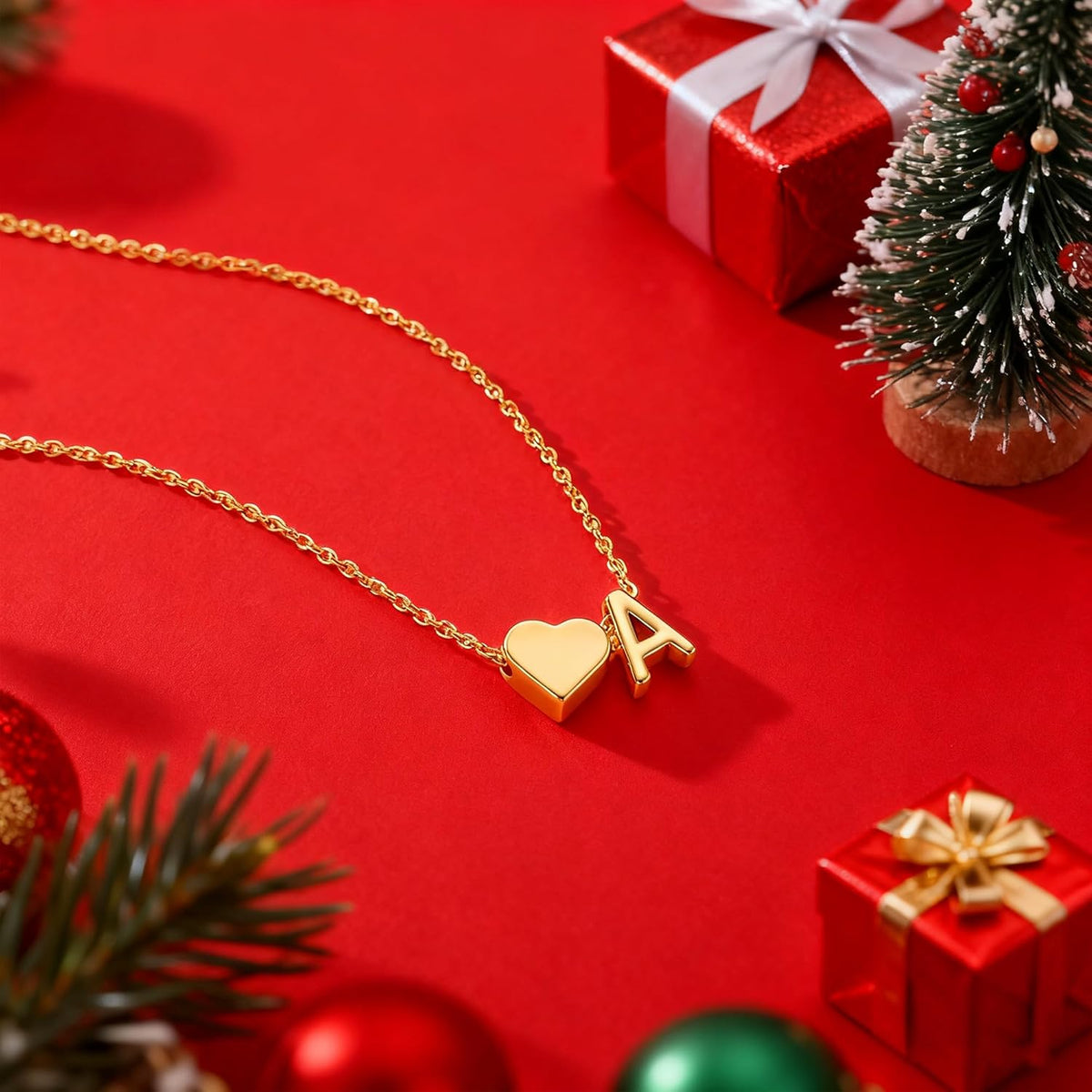 Turandoss Christmas Gifts for Grandkids - Dainty 18K Gold Plated Tiny Heart Initial A-Z Letter Pendant Necklace Stocking Stuffers for Teen Girls Jewelry