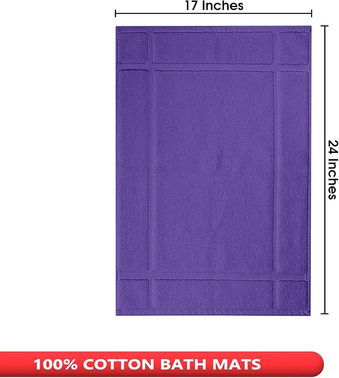Ample Decor Cotton Bath Mats 24 X 17 Inches, 1350 GSM Oeko Tex Certified Solid Construction Thick & Plush, for Bathroom Floor, Shower – Purple