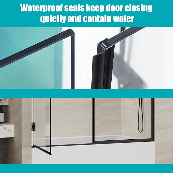 Pivot Swing Bathtub Door, Adjustable Width 60" W x 59" H Semi-Frameless Shower