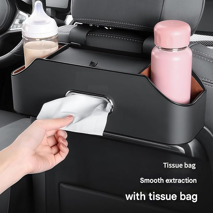 3-in-1 Car Backseat Organizer, Multifunctional Car Seat Back Storage Box, Car Organizers and Storage, For Hold Drinks, Handbag, Keep Your Ride Clean & Organized (Strap Installation, Brown)