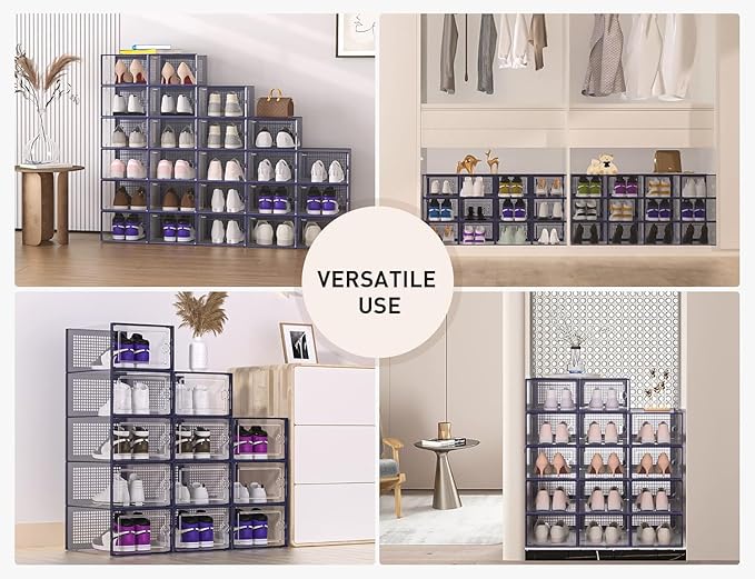 Kuject X-Large Shoe Storage Boxes Organizers Clear Plastic Stackable 12 Pack