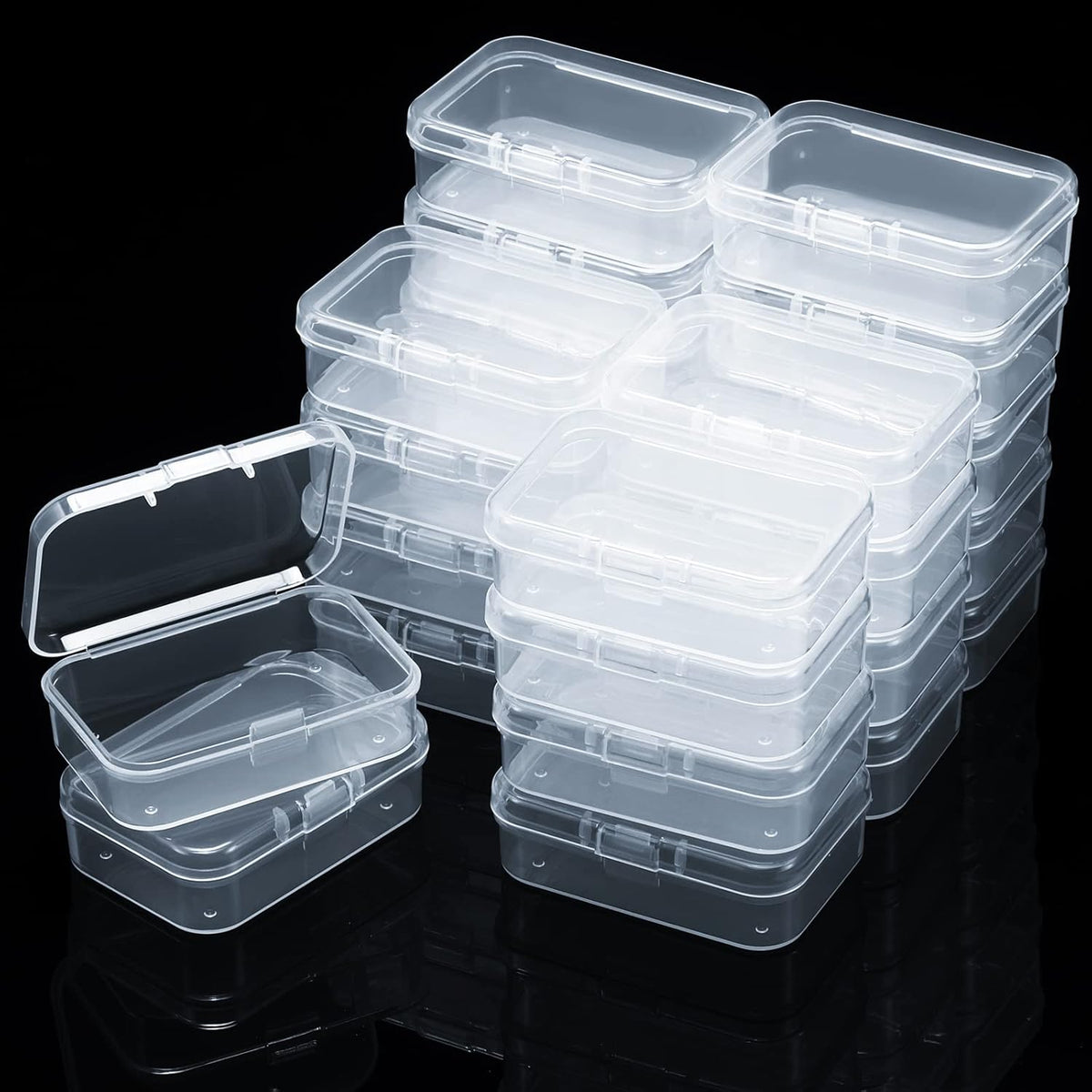 SATINIOR 24 Packs Small Clear Plastic Beads Storage Containers Box with Hinged Lid for Storage of Small Items, Crafts, Jewelry, Hardware (2.5 x 1.7 x 0.8 Inches)