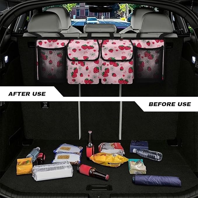Red Strawberry Car Trunk Organizer Car Back Seat Organizer Hanging Cargo Storage Bag,Sturdy Space Saving Expert