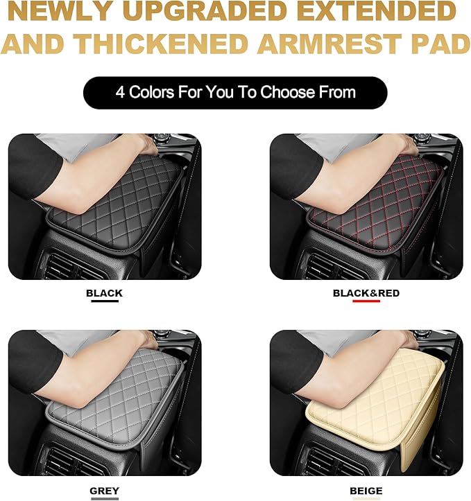 Car Armrest Cover Fit for Acura RDX Leather Center Console Cover Cushion with 2 Storage Bags(Black&Redline)