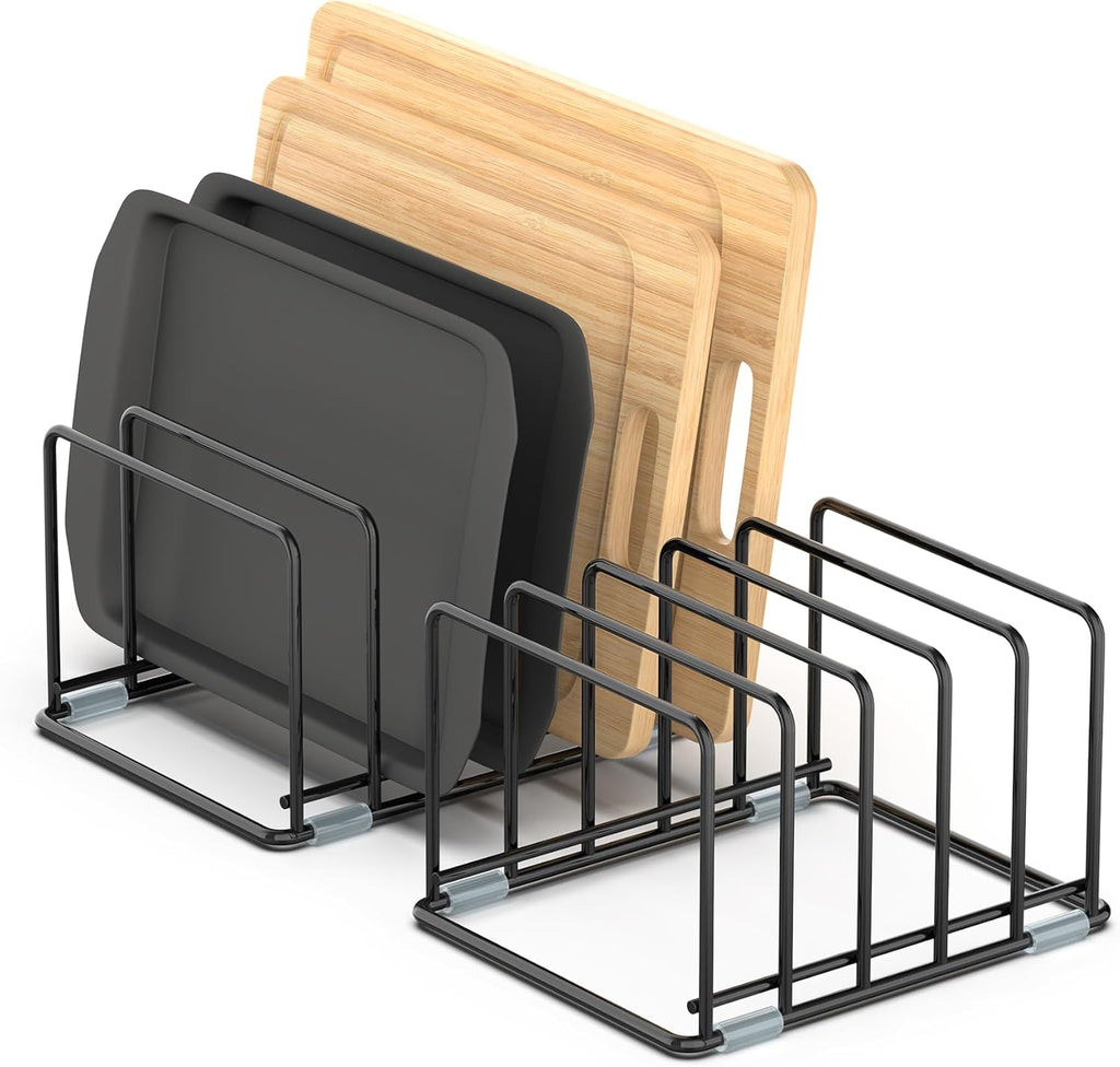 2-Pack Medium Black Cutting Board Racks, Kitchen Cabinet Organizer, 5 Tiered Shelves for Baking Trays, Cutting Boards, Cookie Sheets, Muffin Pans