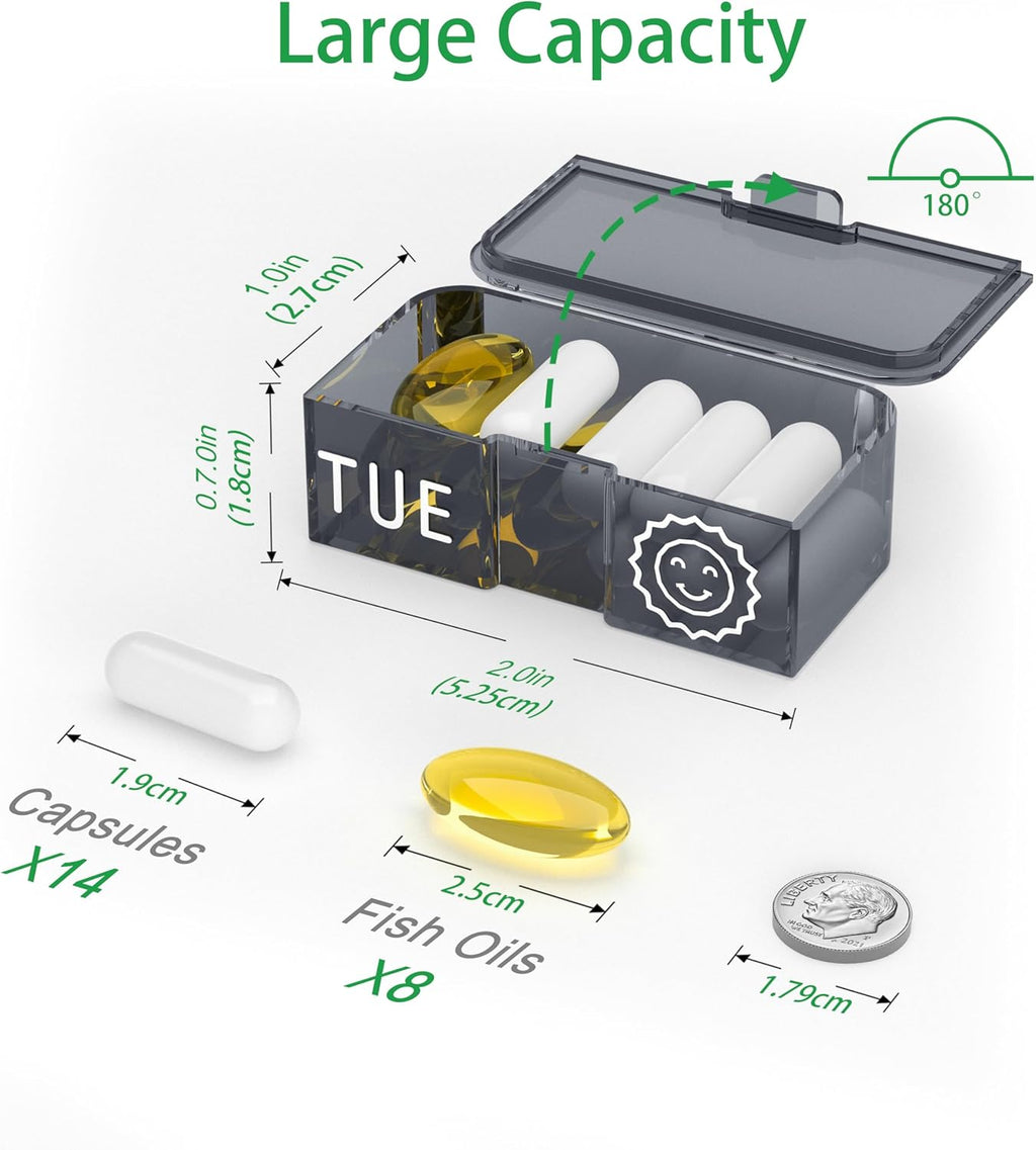 Weekly Pill Organizer 2 Times a Day, 7-Day Large Travel Pill Box 7 Day, Am Pm Twice Daily Pill Case with Removable Compartments, Weekly Vitamin Container for Medicine Supplement (Silver)