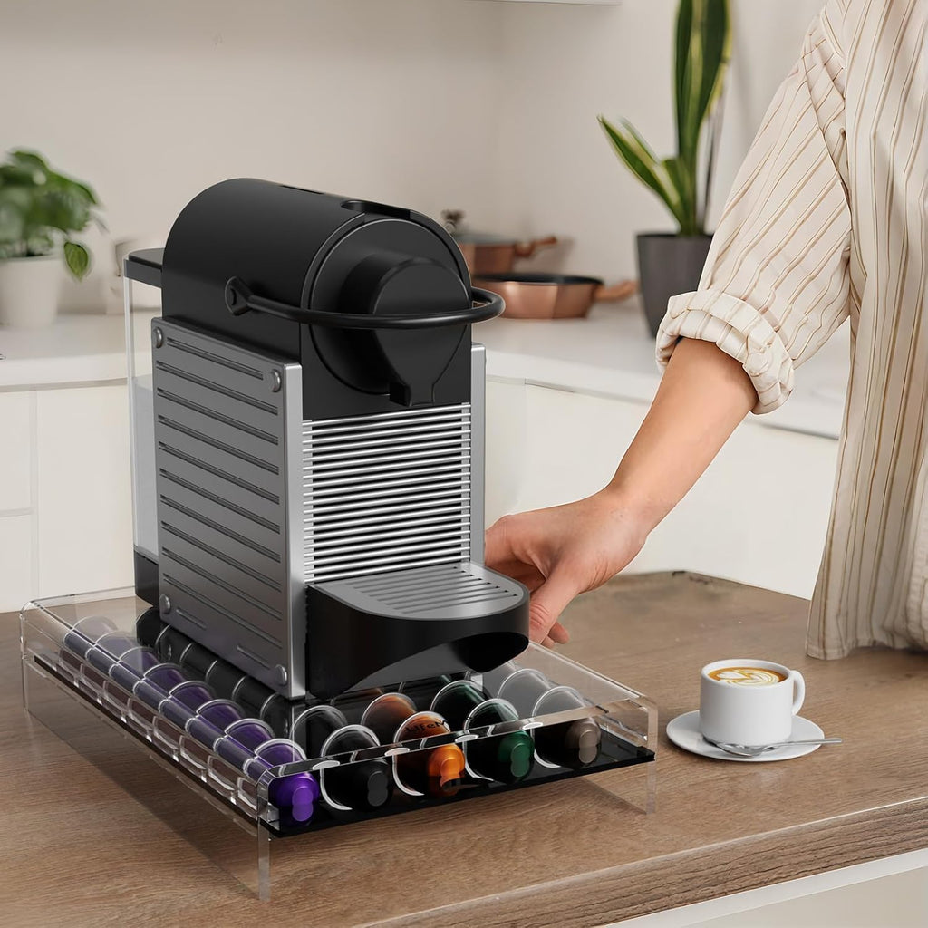 Storage Drawer for Nespresso Original Line， Coffee Pod Holder for Counter Acrylic Coffee Capsule Organizer - 40 Pods