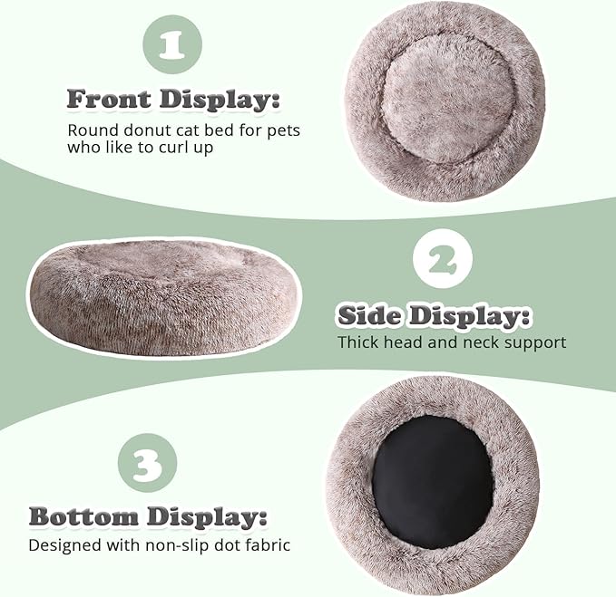 JOLLYVOGUE Dog & Cat Bed, Calming Anti-Anxiety Pet Bed for Small Dogs, Fluffy Donut Cushion for Small and Medium Pets (20")