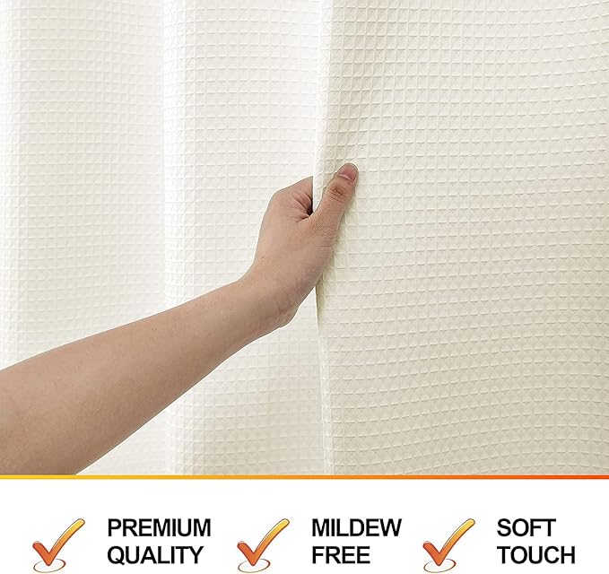 MISS SELECTEX Fabric Shower Curtain, Hotel Quality Waffle Weave Shower Curtain- Spa,Heavy Duty Waffle Shower Curtain for Bathroom/Shower, Machine Washable, Water Repellent,108x72,Beige