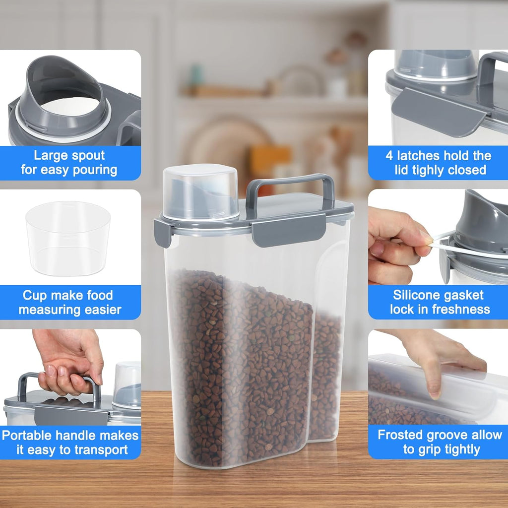 TBMax Dog Food Storage Containers 2 Pack 8 to 10 Lbs, Airtight Pet Food Container Dispenser with Large Spout & Portable Handle, Travel Dog Treat Cat Food Storage Bin Bird Seed Container -Dark Grey