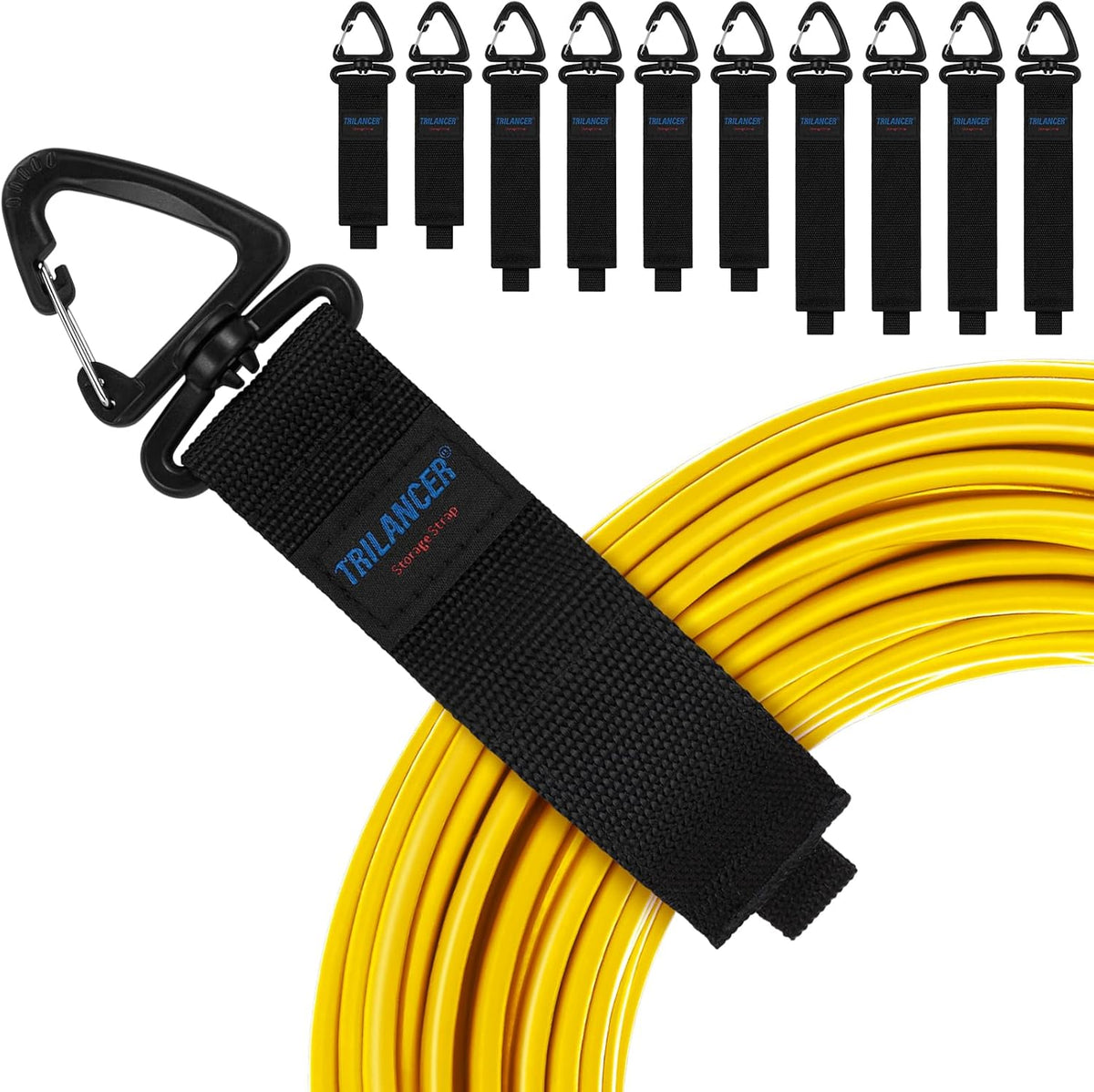 Heavy Duty Storage Straps(10-Pack), Trilancer Hook-and-Loop Cord Organizer and Hanger with Triangular Buckle to Hang on Walls for Cables, Wires, Rope, Hoses, Organization for Home, Garage or Workshop