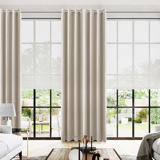 KOUFALL Neutral Taupe Blackout Curtains 96 Inches Long
