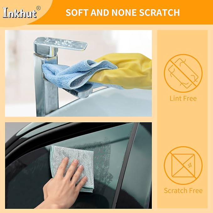 2 in 1 Microfiber Cleaning Cloth Kitchen Towels, Non Scratch Wire Dishcloth Cleaning Rags for Washing Dishes, Multipurpose Microfiber Towels for Cars, Kitchen, Wall and Window Cleaner
