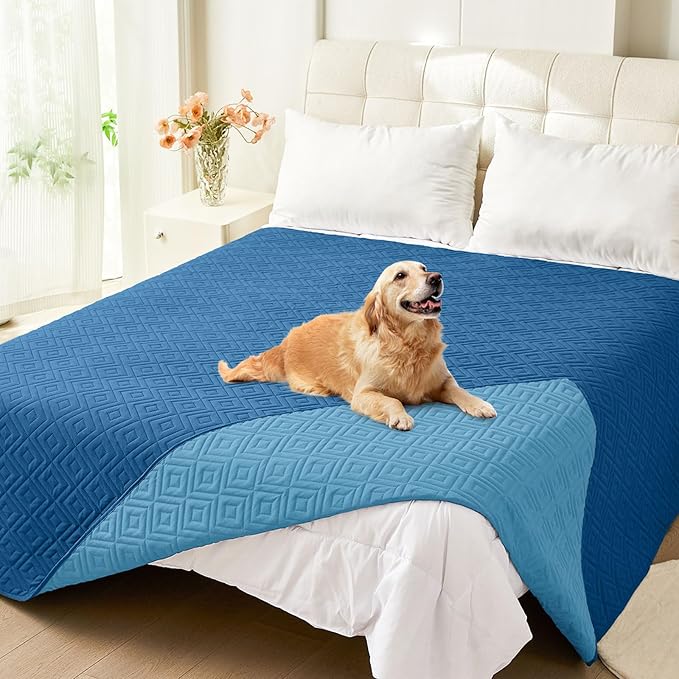 hyha Waterproof Dog Blanket, Soft Pet Bed Blankets, Waterproof Sofa Couch Cover for Dogs Washable, Reversible Pet Couch Covers for Sofa Furniture (82x102 Inch, Navy Blue/Blue)