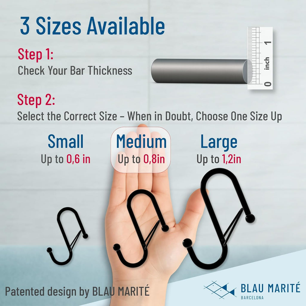 10-Pack Metal S Hooks for Hanging – Heavy-Duty S-Shaped Hooks with Safety Buckle – Fits Bars up to 0.8 in – Anti-Drop S-Hooks for Kitchen, Bathroom, Closet & Pot Racks – White (Medium)