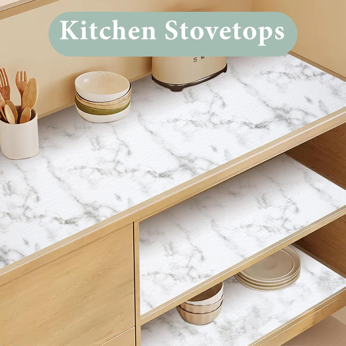 Drawer and Shelf Liner for Kitchen Cabinet: 17 in X 30 Ft Non Slip Waterproof Shelf Paper Non Adhesive Refrigerator Liners White Marble Easy Liners for Bathroom with Knife Tape Measure