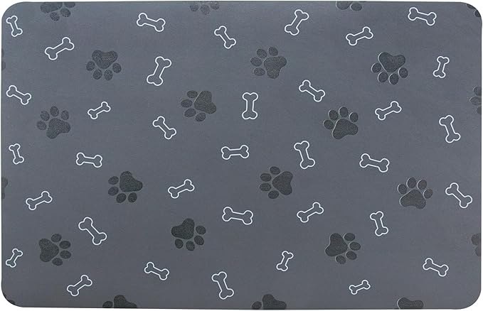 Pet Cat Dog Food Mat Non Slip Mat for Dog Water Bowl Mat Quick Dry Absorbent Cat Feeding Mat, 32 * 17 in, Dark Grey
