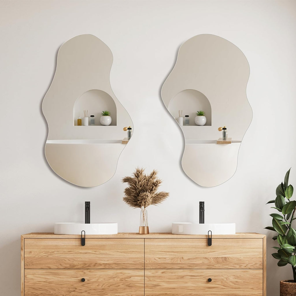 PERFNIQUE Irregular Wall Mirror Asymmetrical Mirror, 34''x20.5'' Decorative Modern Mirrors for Bathroom Bedroom Living Room Entryway, Cloud Frameless Mirror, Wall Mounted (34''x20.5'', Cloud)