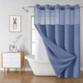 eachope MoonLightBlue No Hook Waffle Weave Shower Curtain with snap-in Liner Replacement, 230GSM Waterproof Fabric Hotel Shower Curtain Set for Bathroom, Through Mesh Top Window,71Wx77H