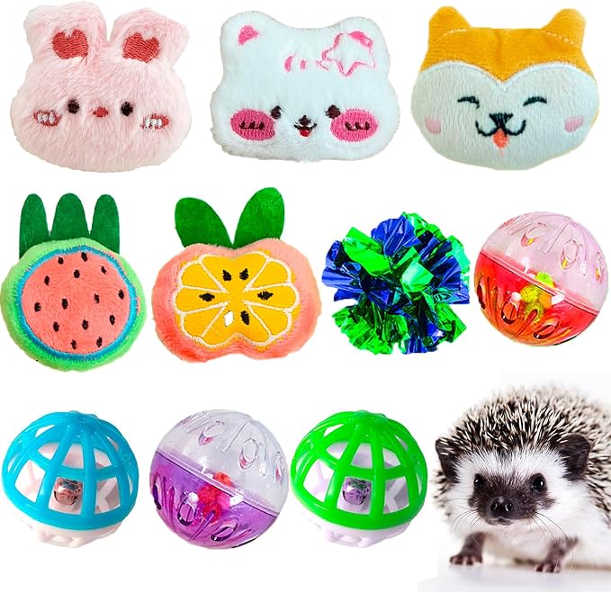10 Pcs Hedgehog Pet Toys Small Animal Accessories for Hedgehogs Enrichment Toys Cage Ball Bell Toy Hedgehog Supplies Exercies Interactive Plush Toy