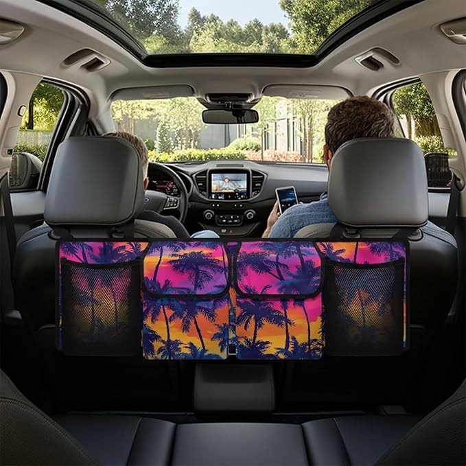 Summer Sunset Car Trunk Organizer Coconut Palm Trunk Hanging Storage Bag with Extra Storage Space for SUVs,Trucks,Vans