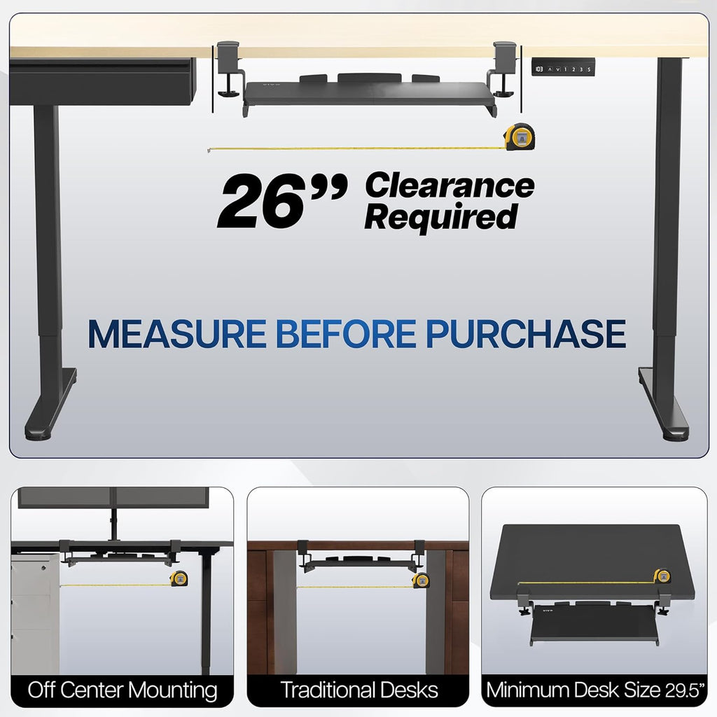 VIVO Small Keyboard Tray, Under Desk Pull Out with Extra Sturdy C Clamp Mount System, 20 (26 with Clamps) x 11 inch Slide-Out Platform Drawer, Rustic Vintage Brown Top, Black Frame, MOUNT-KB05ES-N