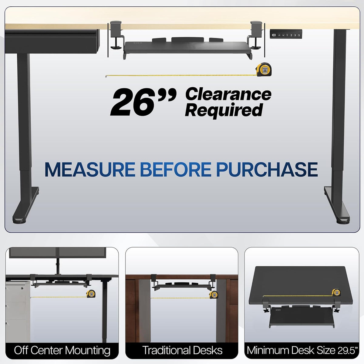 VIVO Small Keyboard Tray, Under Desk Pull Out with Extra Sturdy C Clamp Mount System, 20 (26 with Clamps) x 11 inch Slide-Out Platform Drawer, Rustic Vintage Brown Top, Black Frame, MOUNT-KB05ES-N