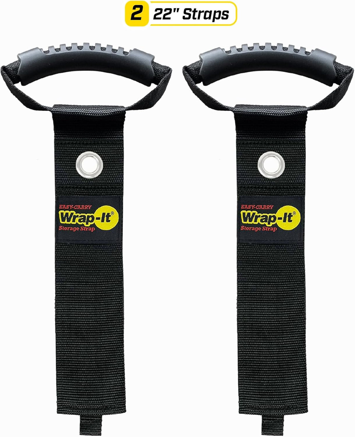 Easy-Carry Wrap-It Storage Straps - 22" (2-Pack) Black with Grommet - Extension Cord Holder Organizer for Garden Hose Storage Cord Straps