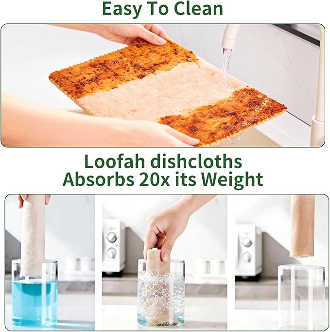 LNTPIP 10 Pack Reusable Kitchen Rags for Counter, Made of Degradable and Compostable Loofah Fiber, 7.87"*7.87" Soft and Odor-Free, no Deformation, no Shrinkage After Drying