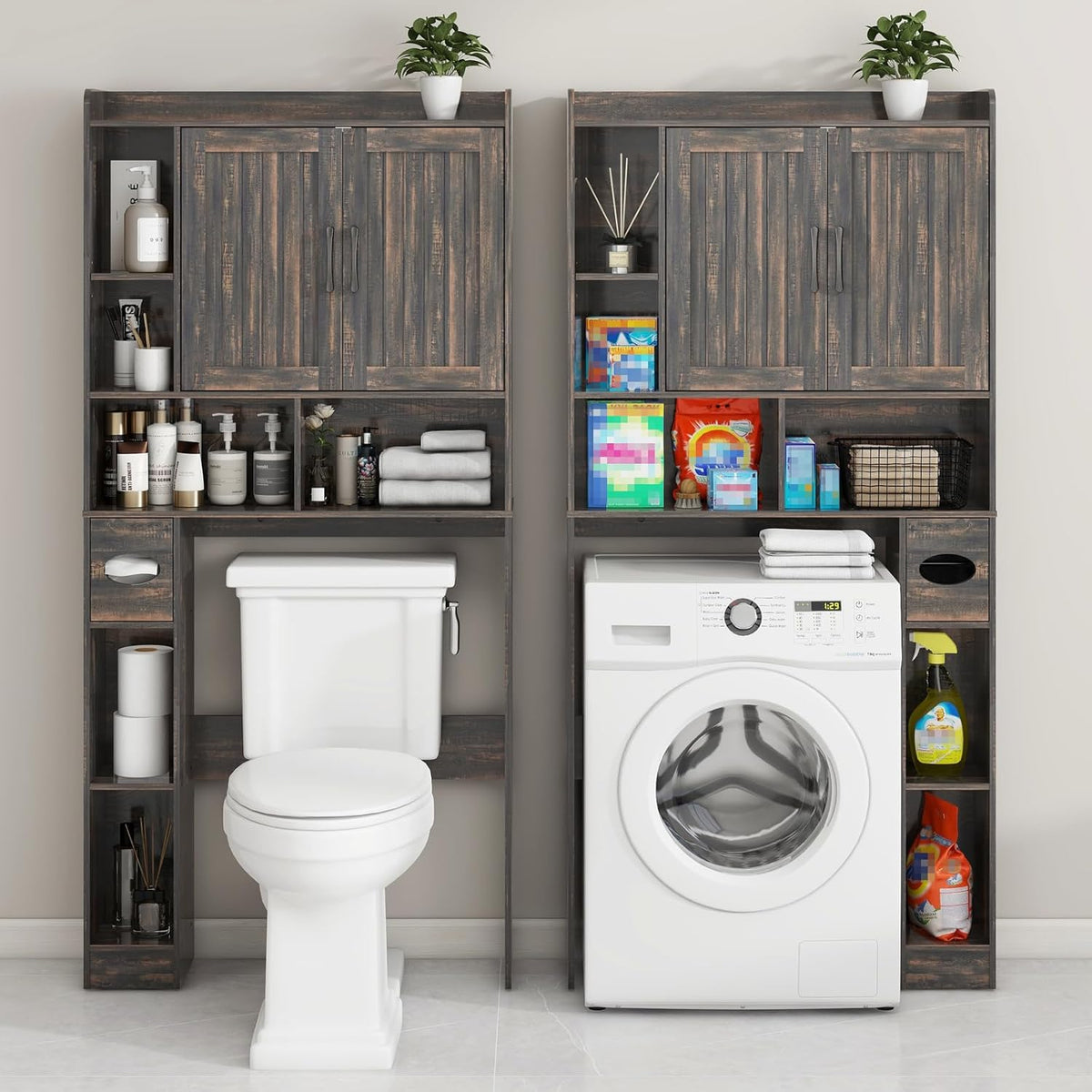 Vabches Over The Toilet Storage Cabinet, Farmhouse Storage Cabinet Over Toilet with Barn Door，Home Space-Saving Toilet Rack, for Bathroom, Restroom, Laundry