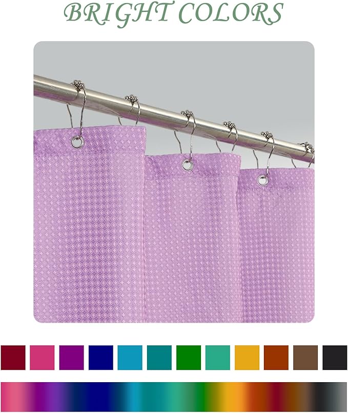 ggaimwf 60x72 Inch Solid Color Shower Curtain for Bathroom Waffle Bath Water Resistant Fabric Curtains Lilac Pink Modern Thick Shower Stall Curtain with Metal Hooks