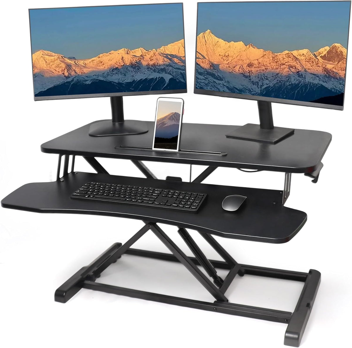 32 inch Standing Desk Converter, Height Adjustable Sit Stand Riser for Home Office,Stand Up Desk Riser, Quick Sit to Stand Tabletop with Keyboard Tray，Black