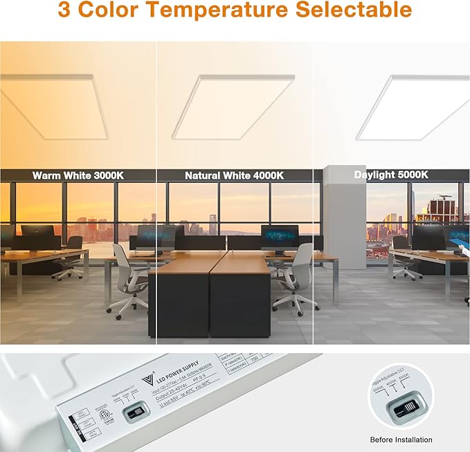 Mcacggo 2x4 FT LED Flat Panel Light Surface Mount 5000K-4000K-3000K Switchable