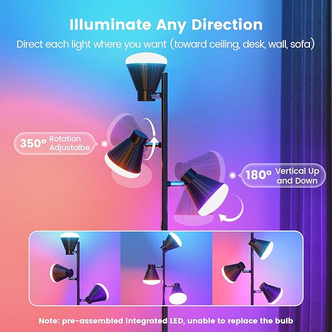 SIBRILLE RGB Floor Lamp, 36W LED Dimmable Standing Lamp
