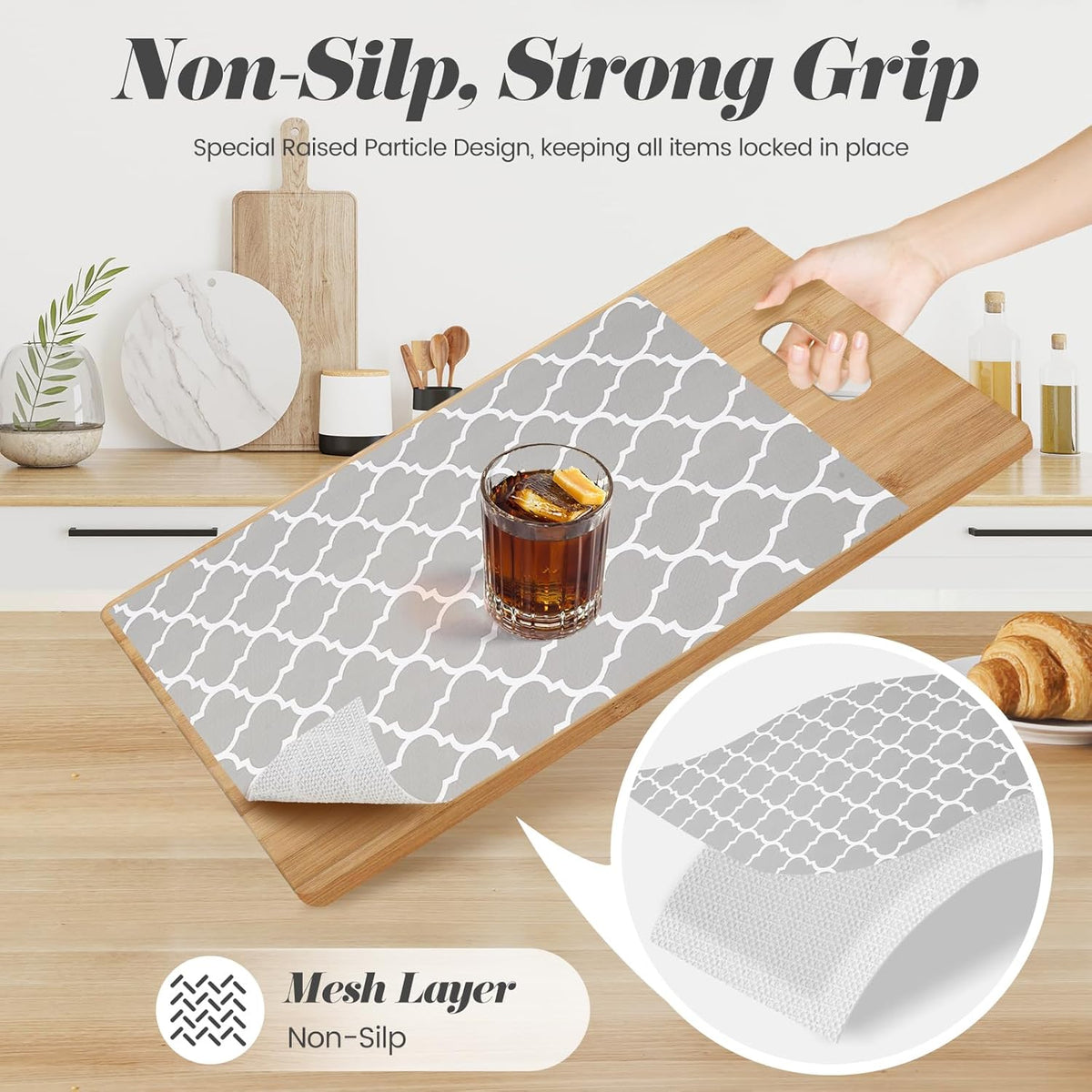 Drawer Shelf Liner for Kitchen Cabinets, Non Adhesive Slip Resistant Shelf Paper Easy to Clean, Strong Grip Thickened Waterproof Washable Mats for Pantry Shelves Cupboard Dresser, 24 in x 20 FT