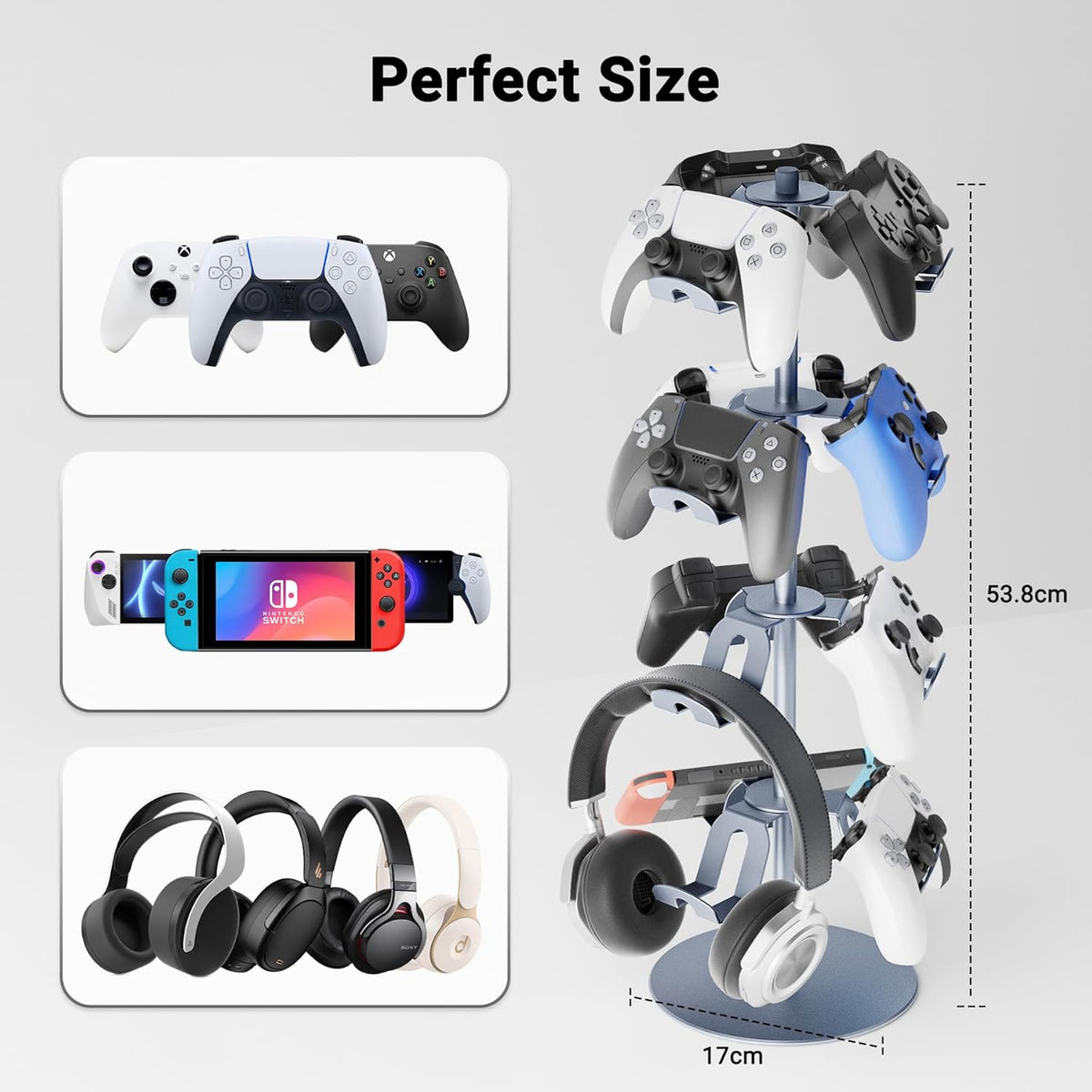 Gaming Controller Holder Aluminum Alloy 4 Layers,360-degree rotatable Headphone Stand,Gaming Controller Stand for Xbox PS5 PS4 Switch,Gaming Controller Headset Holder for Gaming Accessories