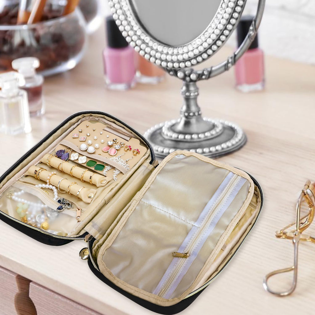 emissary Jewelry Organizer Case Travel Jewelry Storage Bag for Necklace, Earrings, Rings, Bracelet, Jewelry Storage, Earring Storage, Necklace Storage, Pouch Bag Luggage Accessories for Travel (Black)