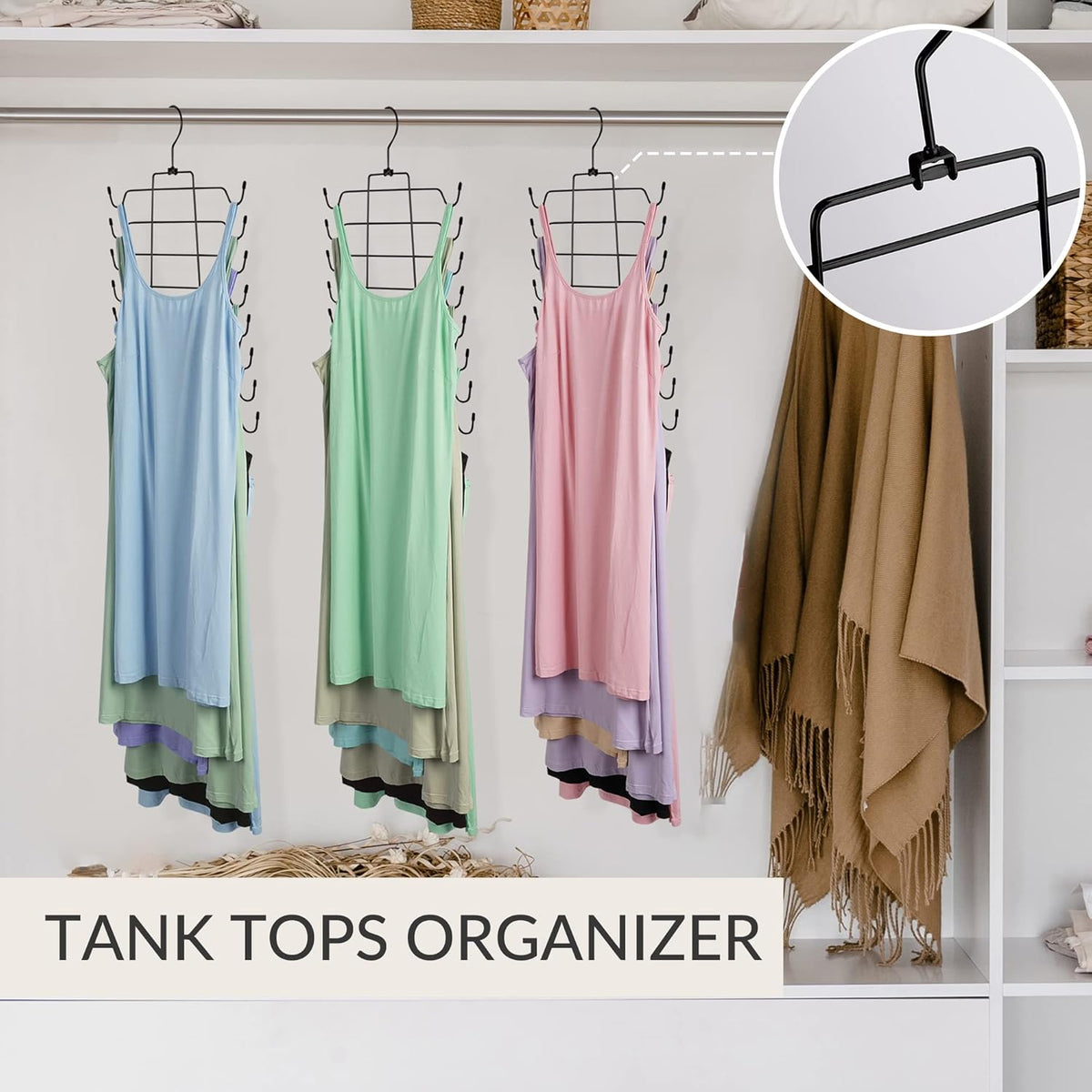 ZEDODIER 4 Pack Tank Top Hanger Space Saving, Bra Hangers for Closet Organizer, Hanging Bra Organizer Tank Tops Holder with 32 Hooks, Metal Closet Organizers and Storage Small Space Solutions, Black