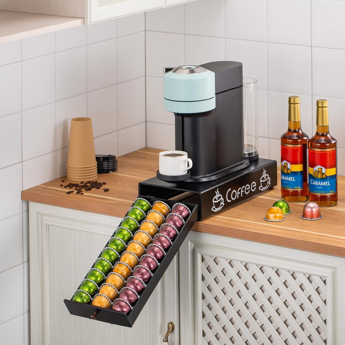 Rice rat Nespresso Pod Holder Pod Drawer Cabinet Pod Storage Rack For Counter,8.3'' Wide by 16.5'' Deep by 3.5'' High (30 Pods)